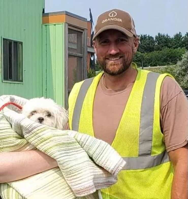 Il cane salvato dal camion dei rifiuti da un funzionario addetto allo smaltimento (Foto Facebook)