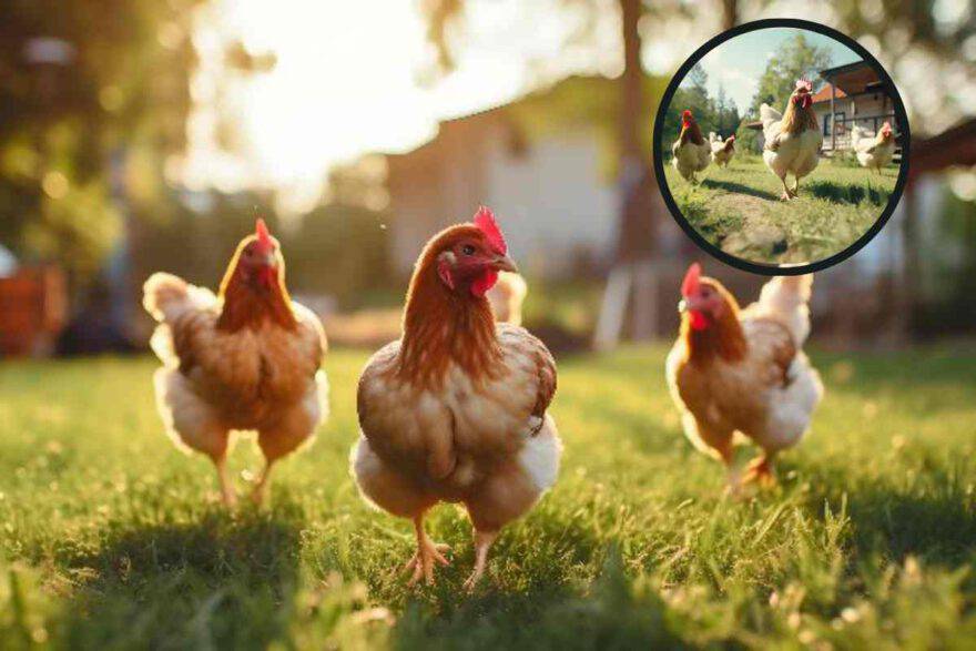 galline a spasso per il giardino