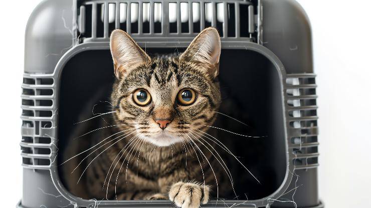 gatto tenta la fuga dal trasportino