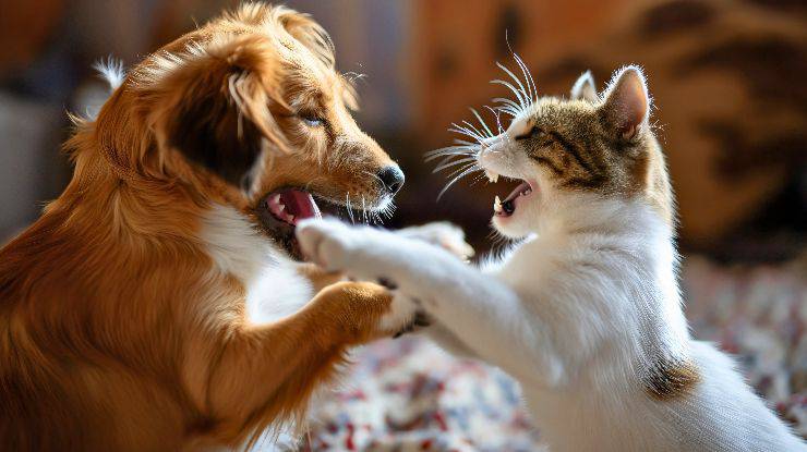 cane e gatto giocano