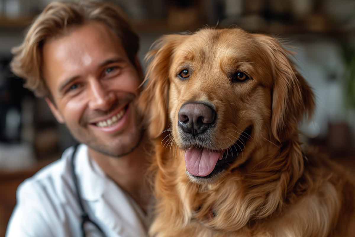 cane di razza Golden Retriever dal veterinario