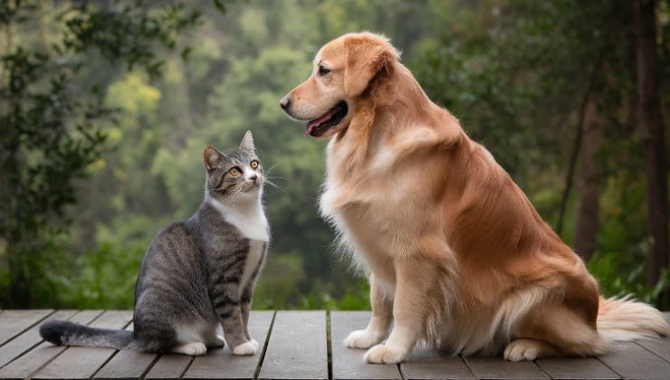 Golden Retriever e il suo amico a 4 zampe in giardino 