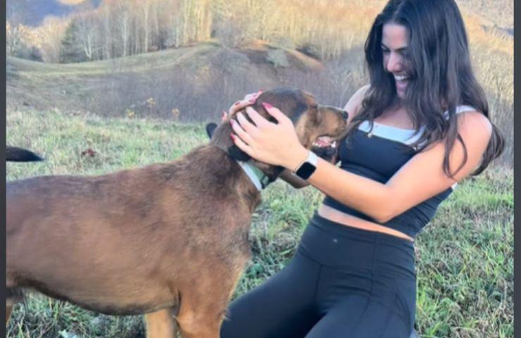 Cane guida e una turista in montagna