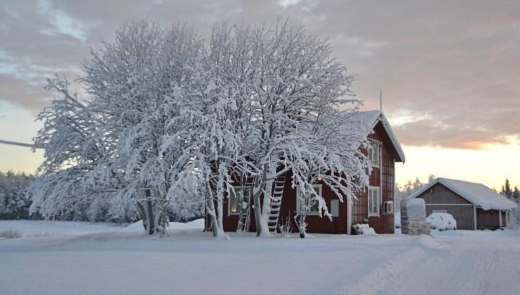 Piccole case innevate in Lapponia svedese 